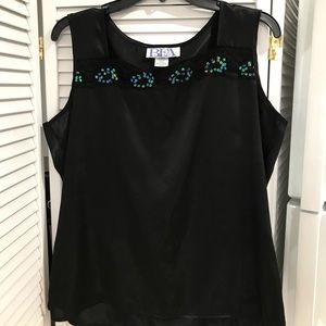 Black camisole w/ lace trim & iridescent sequins.